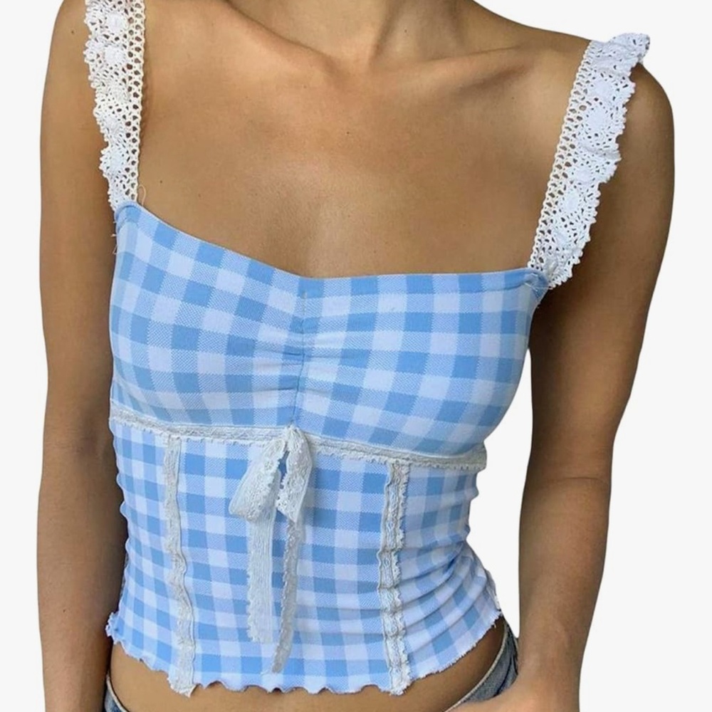 Sexy Dorothy Set BOTH shirt and skirt! Blue Gingham Lace Trim Set